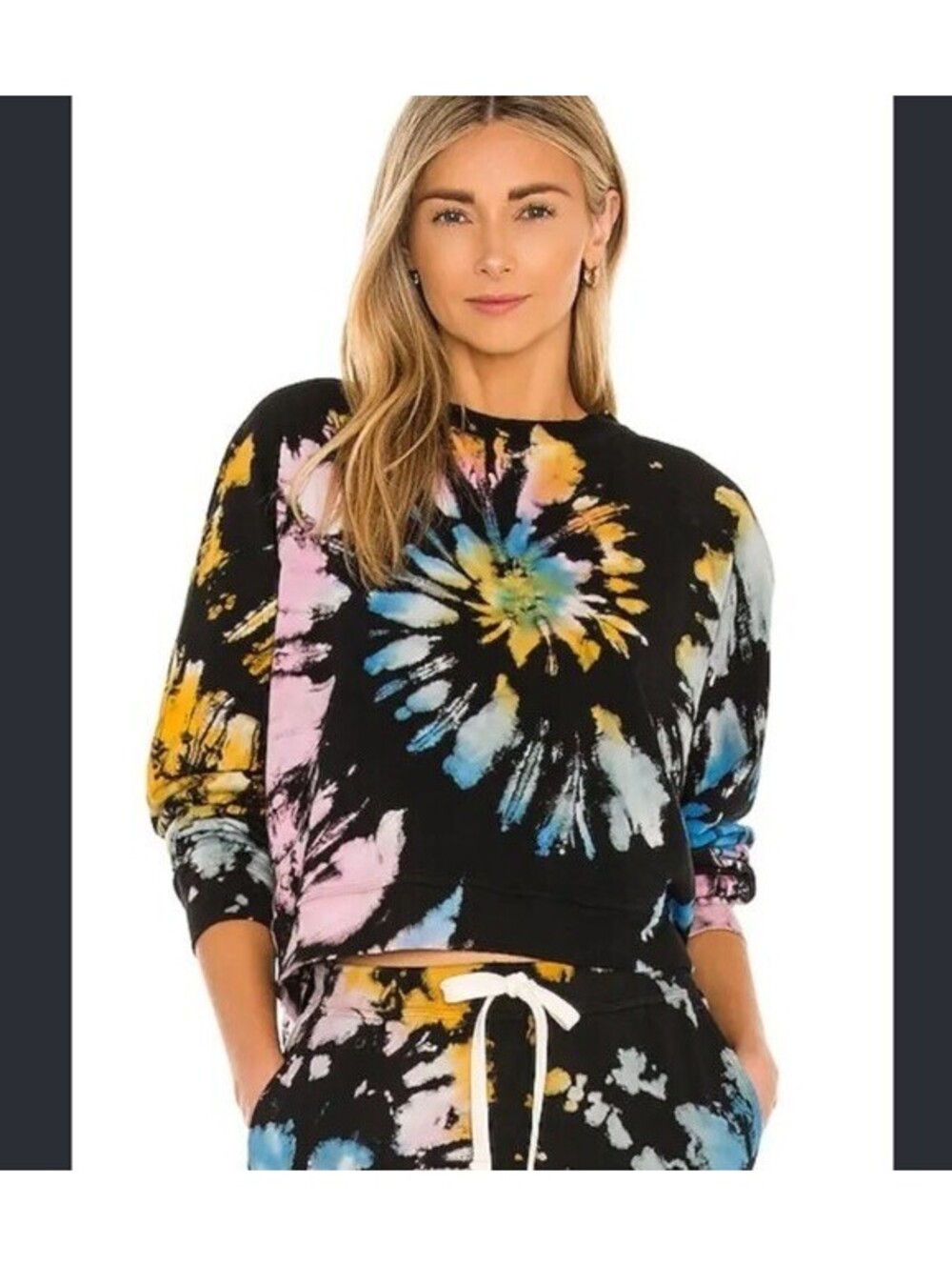 ELECTRIC & ROSE Onyx Rainbow Tie-Dye Vibe Ronan Raglan Sweatshirt Retail $168 S